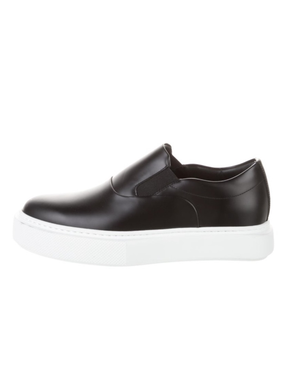 Hermes Black Leather Slip-On Sneakers with White Sole